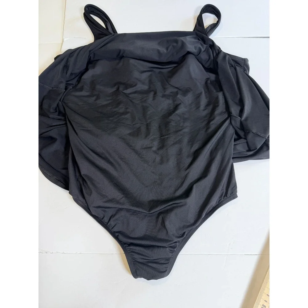 Lands' End One Piece Swimsuit Womens 3X Black Scoop Neck UPF 50+ Sun Protection